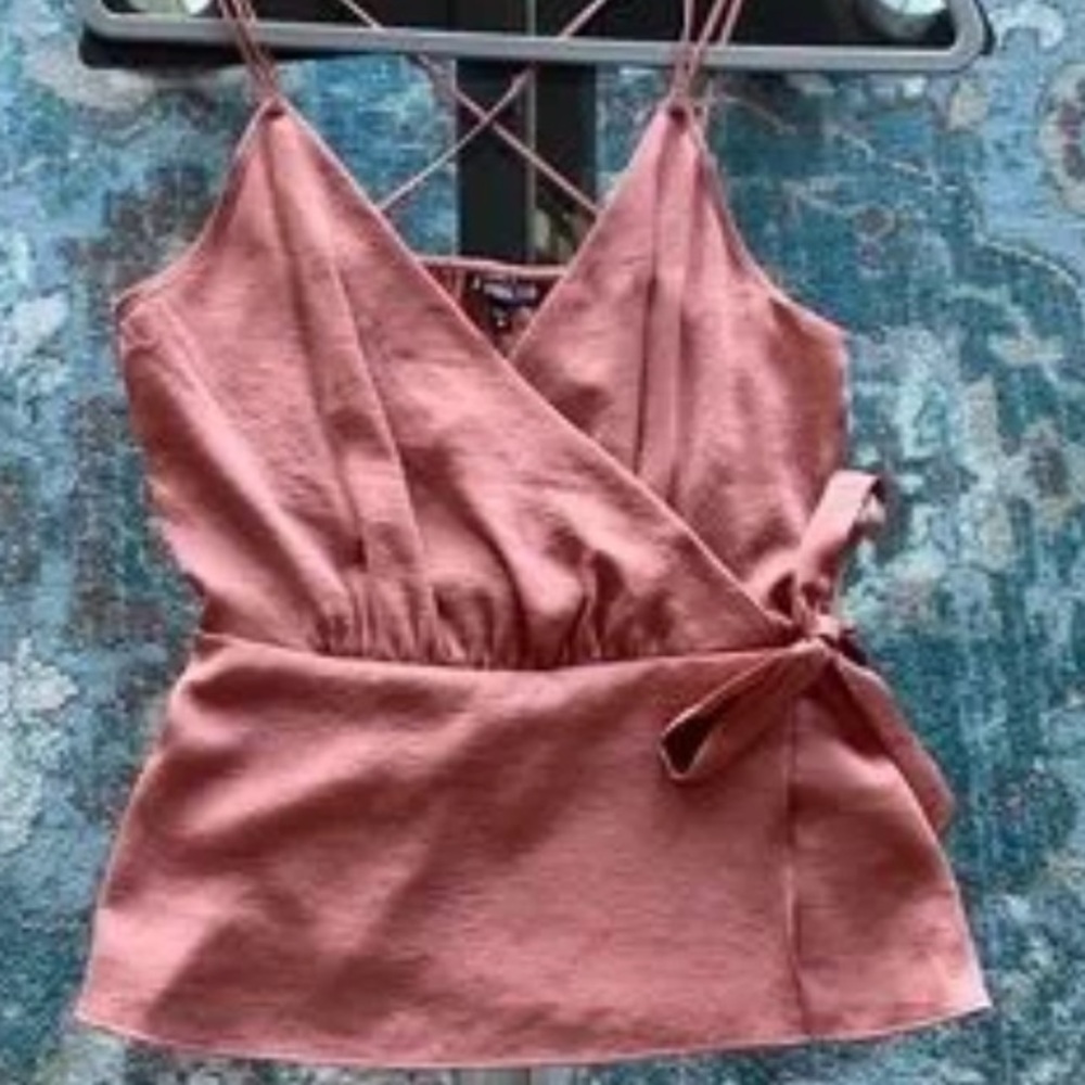 Express wrap top Women medium rust color strappy tank 100 polyester silky